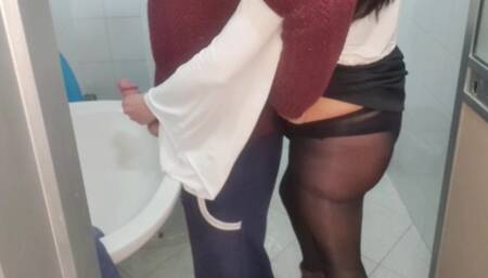 Man alone in the toilet show dick and clerk touch him