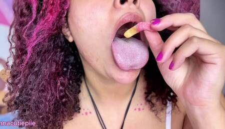 Asmr Close-up Mouth Eating Gummy Worms and Talking About Swallowing You