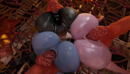 triple slug fuck. three girls got orgasm at the same time and got pregnant 3D