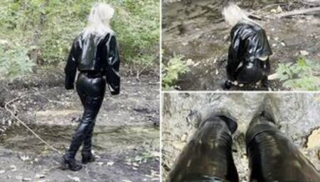 Anastasia getting stuck in shiny outfit and loose her boots