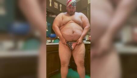 Obese American Pig Bubba Burly Chub Unfurls His Fat Stiffy & Imbibes a Stiff Shot of His Own Tasty Cum