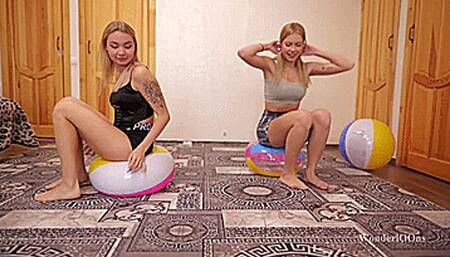 Girls sit pop balls
