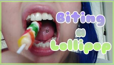 Biting a lollipop with my crooked teeth
