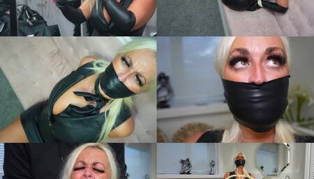 A game of cat and leather mouse with leather clad milf cally, bound and gagged (mp4)