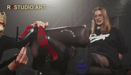 Brittany - Sexy Secretary Nylon Foot Tickling in Stocks (FULL HD MP4)