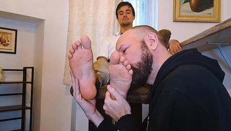 Barefoot student Geri worship and trampling