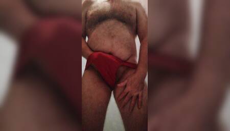 Stroking My Bulge in Tight Red Stepdad Briefs