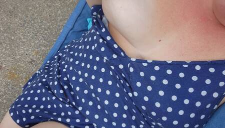 Patio Playtime - Hot MILF Exposing and Playing Outside While Cars Drive Past