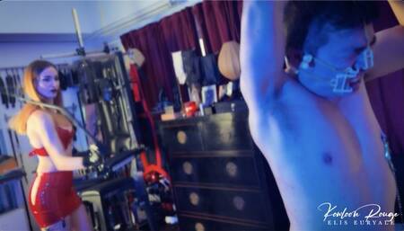 Red latex and redder skin: whipping, ashtray, and foot worship (phoneHD)