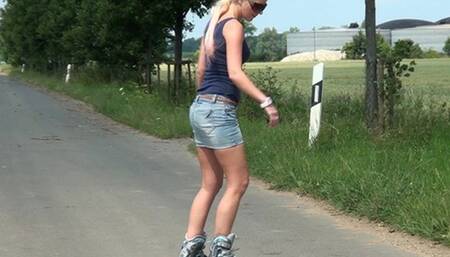 Inline Skating In Jeans Miniskirt HD-480