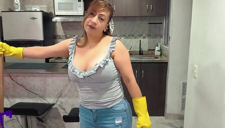 MILF Busty Sexy Maid Gets Horny Cleaning, Jacks Me off, Sucks My Cock and Swallows My Cum