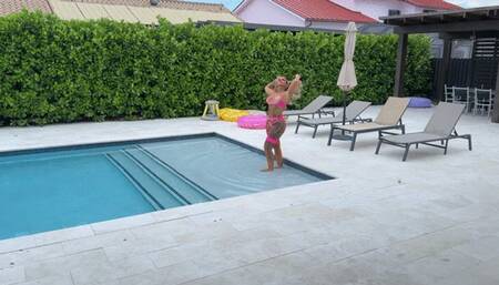 Busty Tattooed Blonde Stephanie Love Loves Poolside Anal