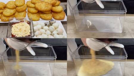 ASMR | Creamy potatoes and eggs intertwine, spilling out in a slippery, satisfying flow.