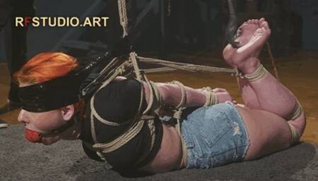 Elli - Strict Hogtie with Huge BallGag and Bastinado (FULL HD MP4)