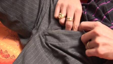 Sexy French babe enjoys hardcore threesome with horny Santas