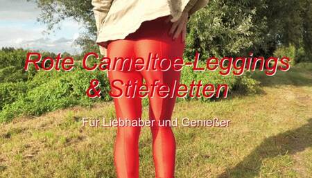 Red camel toe leggings and ankle boots - Rote Cameltoe-Leggings und Stiefeletten