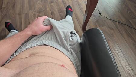 Super Horny Post-Gym Solo Gay PhantomGentX Jerks Hard Cock in Sweaty Gray Joggers No Boxers