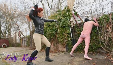 Mistress Lady Renee - Cold courtyard whipping -wmv