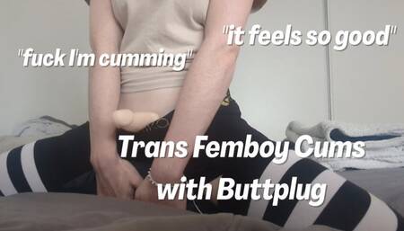 Trans Femboy Cums with Buttplug