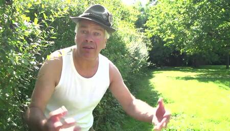 Blonde Milf gets caught masturbating outdoor and fucks