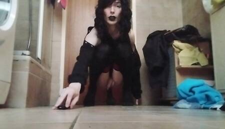 Transgirl moans while riding her BBC vibrator