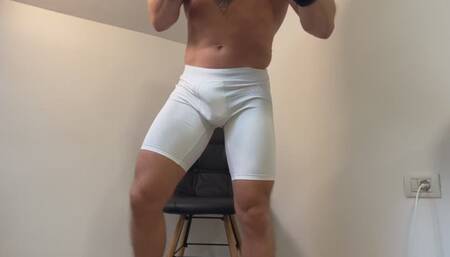 POV Boxing: Fighter loses and has to jerk off with his boxing gloves on