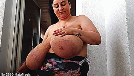 Maja meets Alice Part 240 - Alice tries on 2 tight Bathsuits on her Balcony (Clip No 2890 - mp4 version)