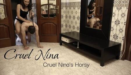 Cruel Nina's Horsy - Nina Rides Her Slave And Uses Him As A Pathetic Footstool