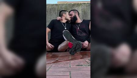 Piss on Rooftom & Hard Fuck. Soaking Wet Cocks.