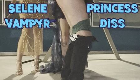 Goddess Selene Vampyr & Princess Diss Spanking and Paddling their tied submissive