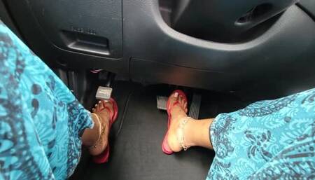 A Casual Drive Met With A Beautiful TEASE In Flip Flop Heels