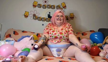 BBW Daisy's diaper birthday party!! Includes cake in my diaper, fun with balloons and wetting!