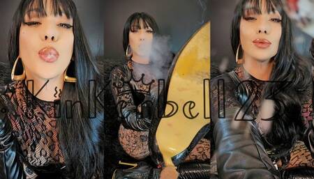 Human ashtray findom game with chainsmoking, Latex Goddess - Kinkerbell23