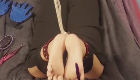 Tied on the stomach and tickled