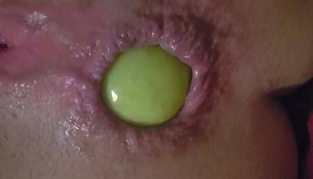 Ana Liz's hungry asshole swallows the apple too...