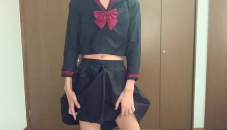 Black sailor suit cross-dressing masturbation!