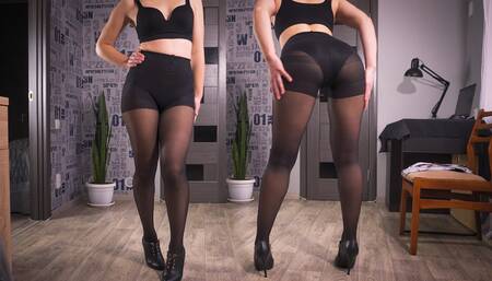 Secretary In Tight Pantyhose Modeling Long Legs