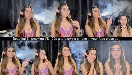 Beautiful Elf smoking VS 120s and blowing smoke in your face close up!