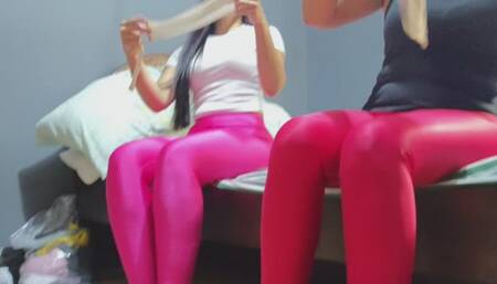 Friends speed off in fuzzy slippers