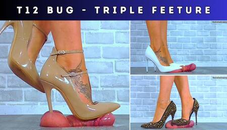 T12 Bug Cam - Triple Feeture - Busting Your Cock & Balls Under My Black & Gold Shard Stilettos, Old White Stilettos & Nude Two Strap T Bar Stilettos - CBT Trample Trampling Crushing Crush Standing Ballbusting Shoe Foot Feet Heel Heels Stiletto Domination