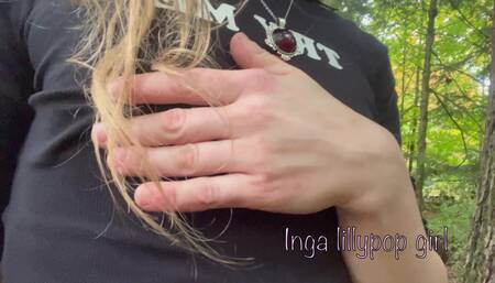 Lady Plays with Her Tits in the Forest