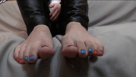 0178 Get over here, bitch!" I shout, my voice slicing through the air like a whip. "On your knees, scum!" He drops before me, and I snap a collar with a leash around his neck, yanking it to remind him of his place. "Look, you worm, at my red pedicure!" I