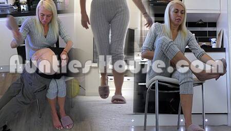 Over the knee in the kitchen