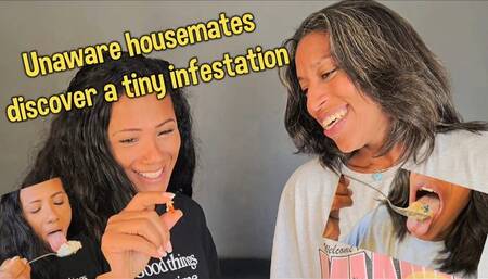 Girls sat Unknowingly on the Shrunken Roommate