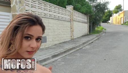 MOFOS - Bella Rico Takes A Public POV Pounding And Gets Her Shaved Pussy Filled With Creamy Cum