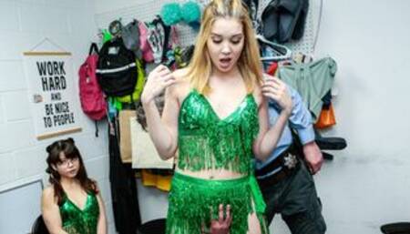 Besties gagging and riding in backroom