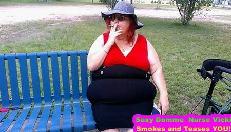 Nurse Vicki Smoking in the Park on a Bench