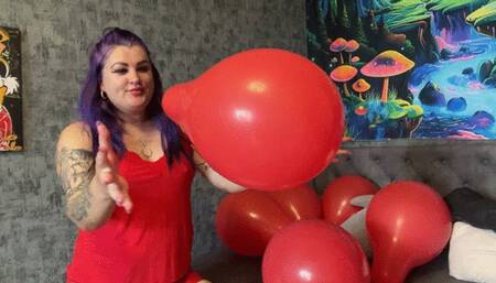 nacked girl poping red balloons