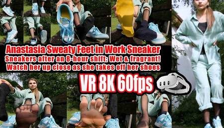 VR 3D 8K 180 60 fps | Anastasia's seductive world - Barefoot, in Nylons or Socks! In this breathtaking video, she shows you her worn-out Nike Dunks, which she wears for hours at work as a waitress