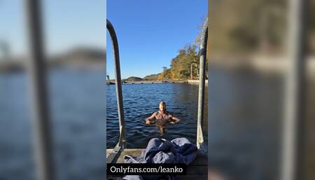 He  swim in public beach naked